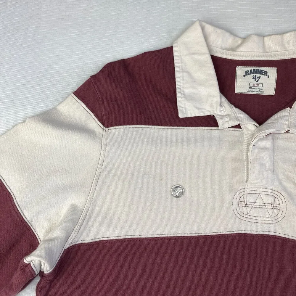 VINTAGE NHL HOCKEY Rugby POLO SHIRT! Long Sleeve Embroidered Maroon Striped Sz M - Picture 9 of 16
